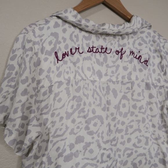 Spiritual Gangster Lover State of Mind Leopard Print Button Down Top Pajama Gray - Picture 6 of 8